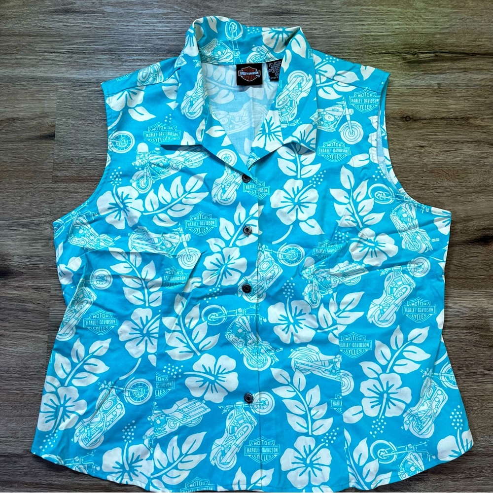 Harley Davidson sleeveless Hawaiian style button up 2XL
